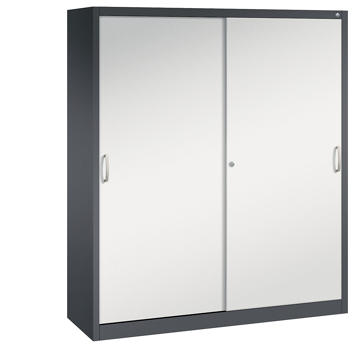 ACURADO sliding door cupboard – C+P, 6 shelves, 2 lockers, HxWxD 1950 x 1600 x 500 mm, black grey / light grey-3