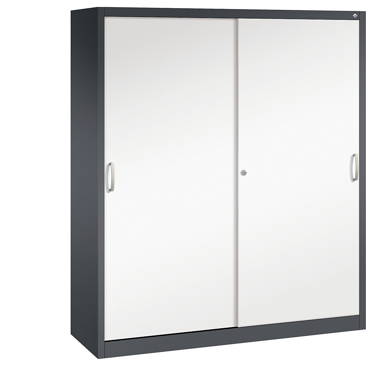 ACURADO sliding door cupboard – C+P, 6 shelves, 2 lockers, HxWxD 1950 x 1600 x 500 mm, black grey / traffic white-16
