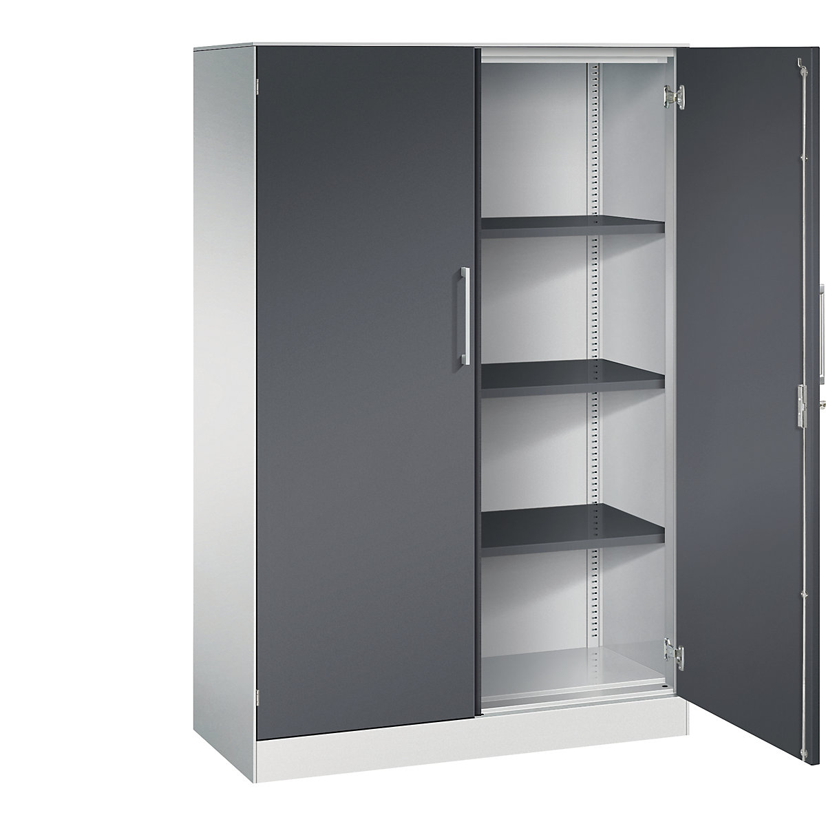 ASISTO double door cupboard, height 1617 mm – C+P, width 1000 mm, 3 shelves, light grey/black grey-5