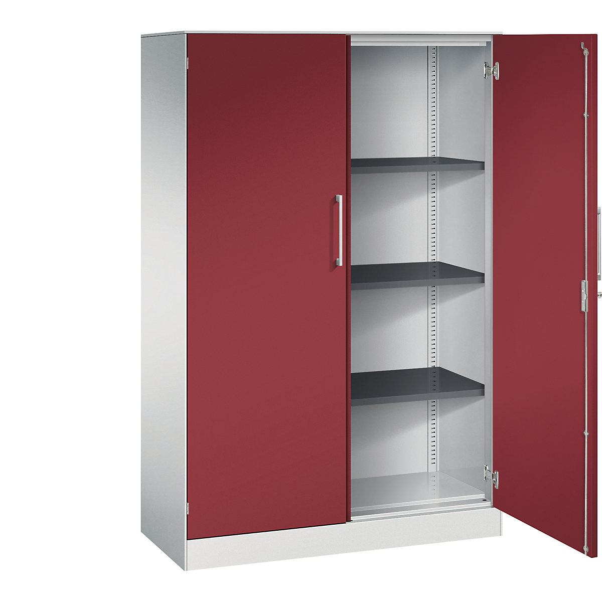 ASISTO double door cupboard, height 1617 mm – C+P, width 1000 mm, 3 shelves, light grey/ruby red-10