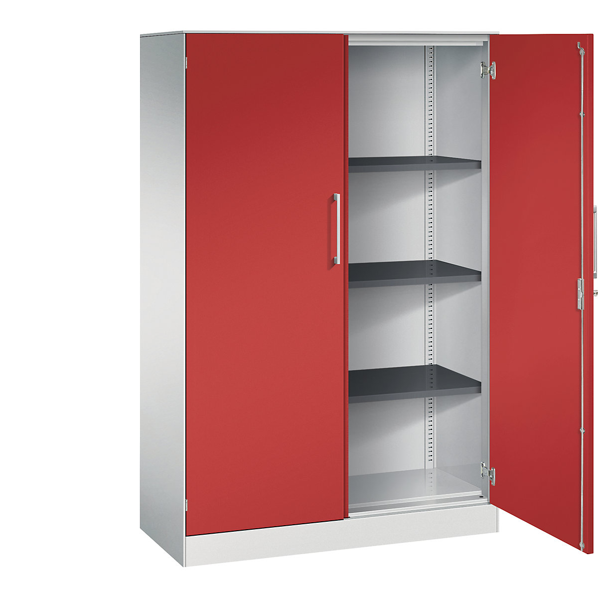 ASISTO double door cupboard, height 1617 mm – C+P, width 1000 mm, 3 shelves, light grey/flame red-14