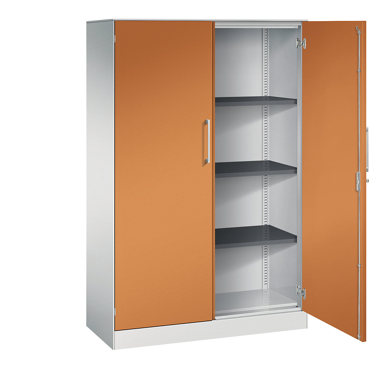 ASISTO double door cupboard, height 1617 mm – C+P, width 1000 mm, 3 shelves, light grey/yellow orange-16