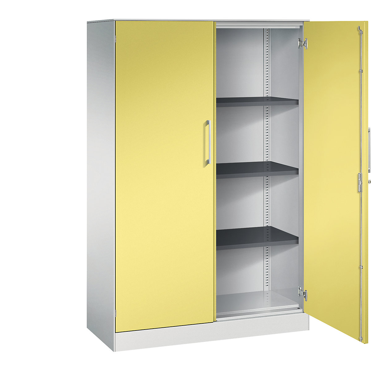 ASISTO double door cupboard, height 1617 mm – C+P, width 1000 mm, 3 shelves, light grey/sulphur yellow-8
