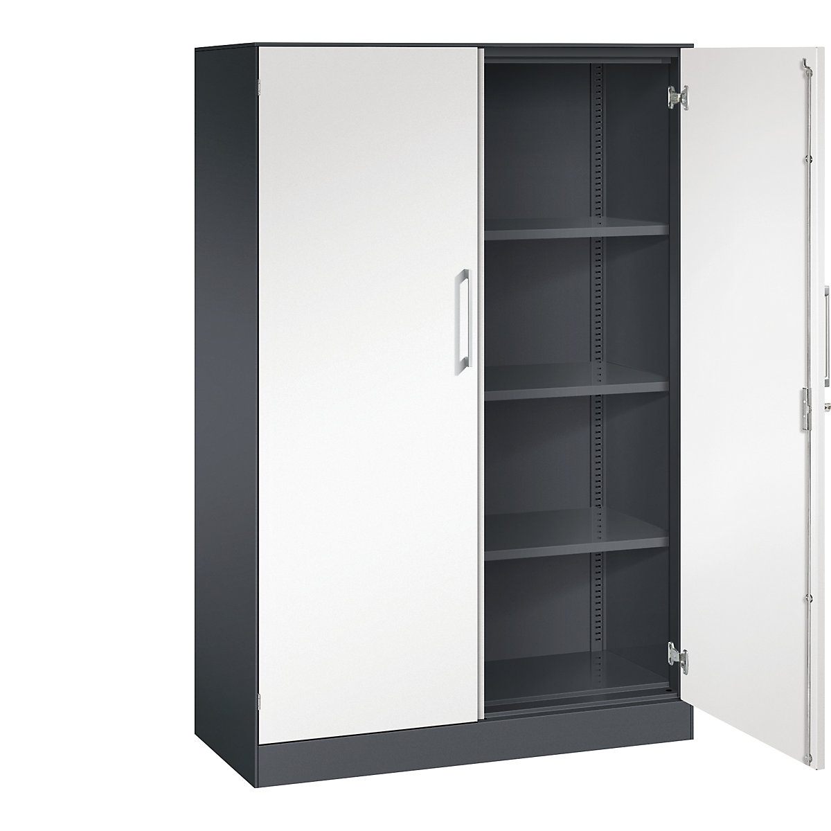 ASISTO double door cupboard, height 1617 mm – C+P, width 1000 mm, 3 shelves, black grey/traffic white-9