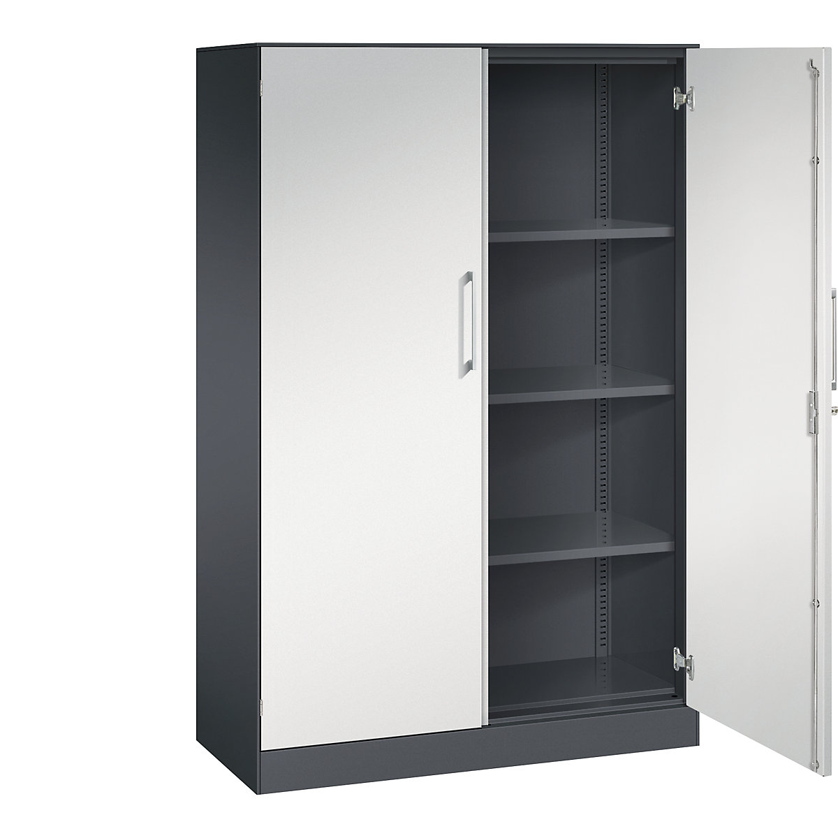 ASISTO double door cupboard, height 1617 mm – C+P, width 1000 mm, 3 shelves, black grey/light grey-17