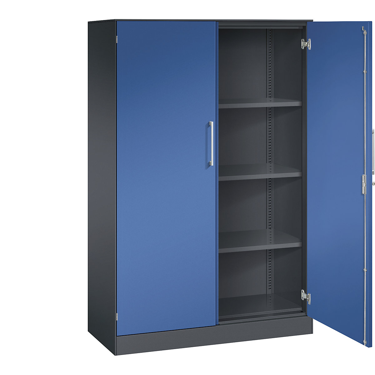 ASISTO double door cupboard, height 1617 mm – C+P, width 1000 mm, 3 shelves, black grey/gentian blue-3