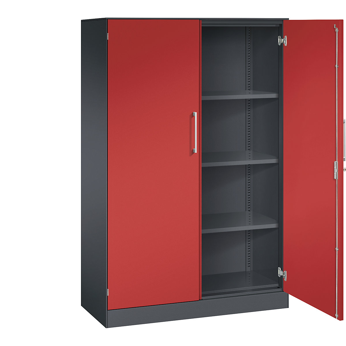 ASISTO double door cupboard, height 1617 mm – C+P, width 1000 mm, 3 shelves, black grey/flame red-6