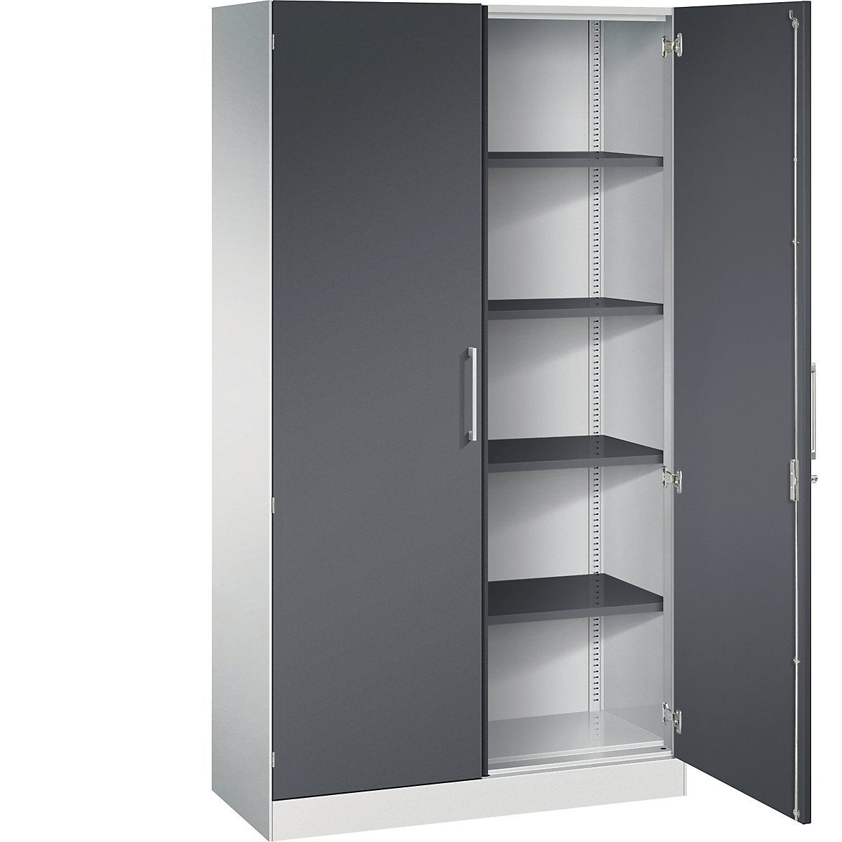ASISTO double door cupboard, height 1980 mm – C+P, width 1000 mm, 4 shelves, light grey/black grey-19