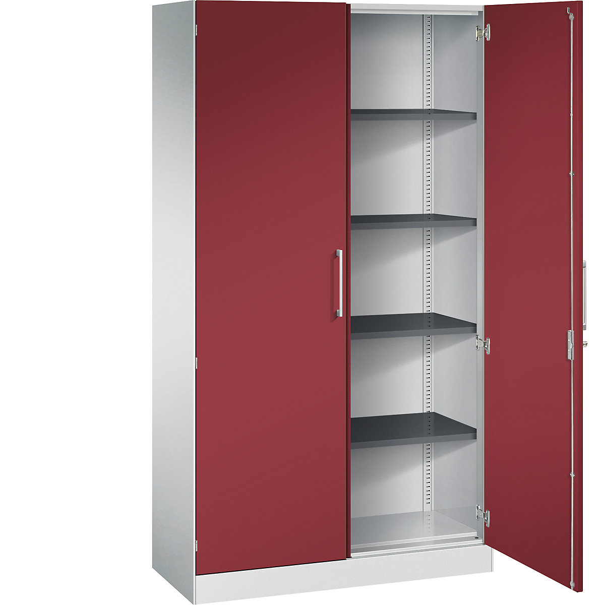 ASISTO double door cupboard, height 1980 mm – C+P, width 1000 mm, 4 shelves, light grey/ruby red-4