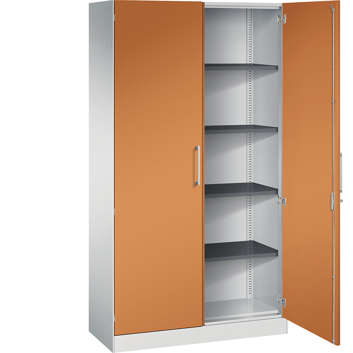 ASISTO double door cupboard, height 1980 mm – C+P, width 1000 mm, 4 shelves, light grey/yellow orange-6