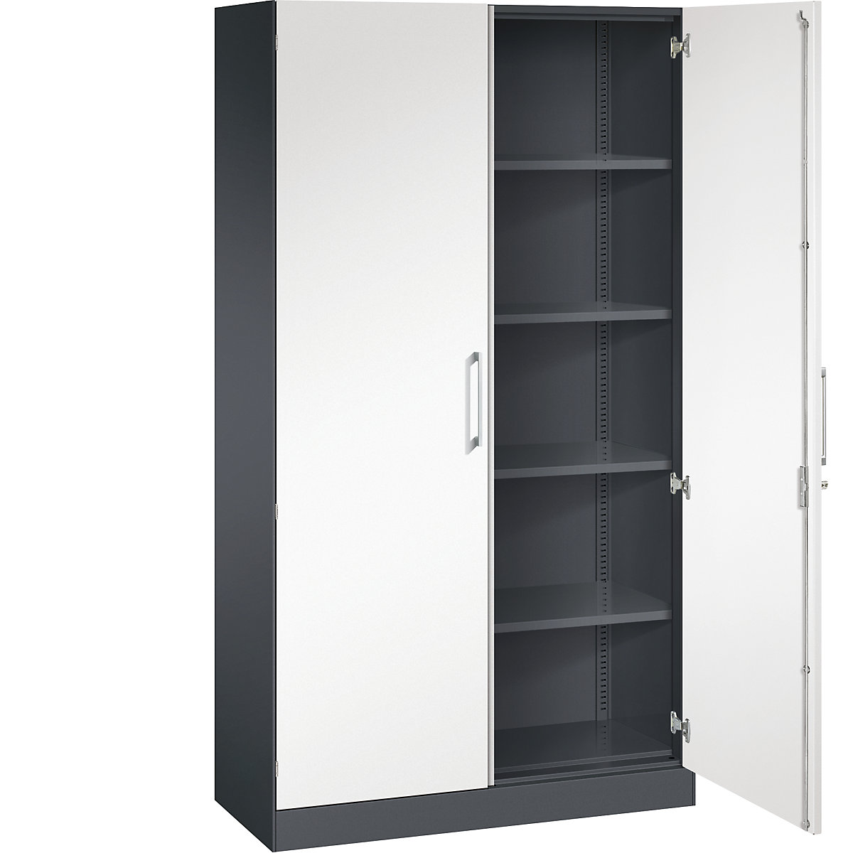 ASISTO double door cupboard, height 1980 mm – C+P, width 1000 mm, 4 shelves, black grey/traffic white-17