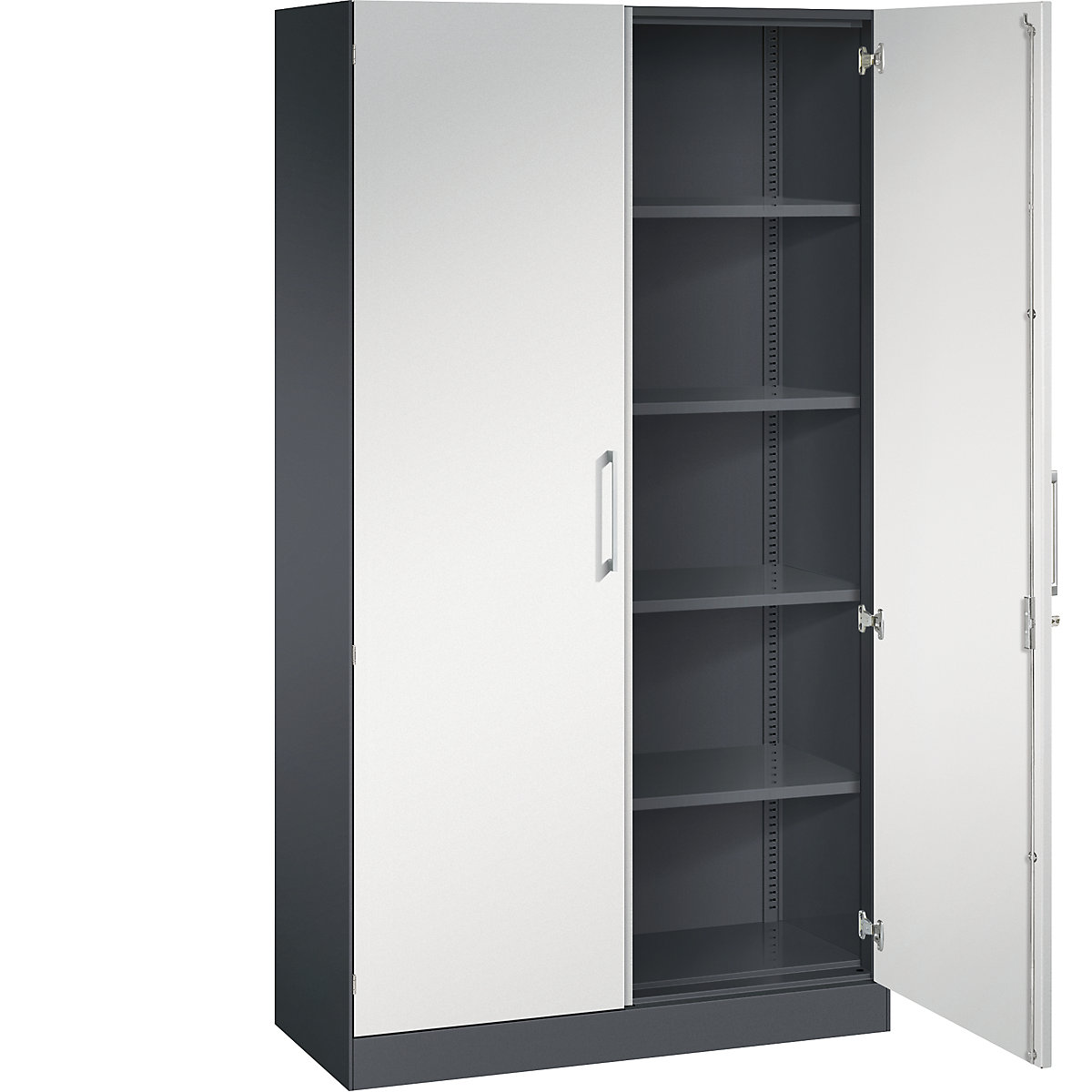 ASISTO double door cupboard, height 1980 mm – C+P, width 1000 mm, 4 shelves, black grey/light grey-8