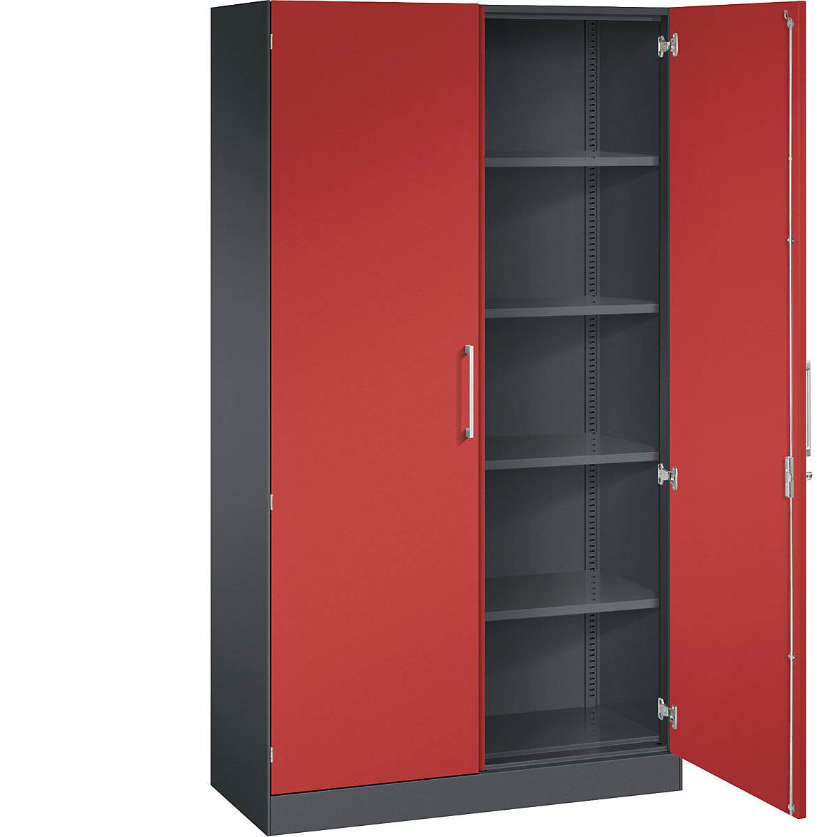 ASISTO double door cupboard, height 1980 mm – C+P, width 1000 mm, 4 shelves, black grey/flame red-20