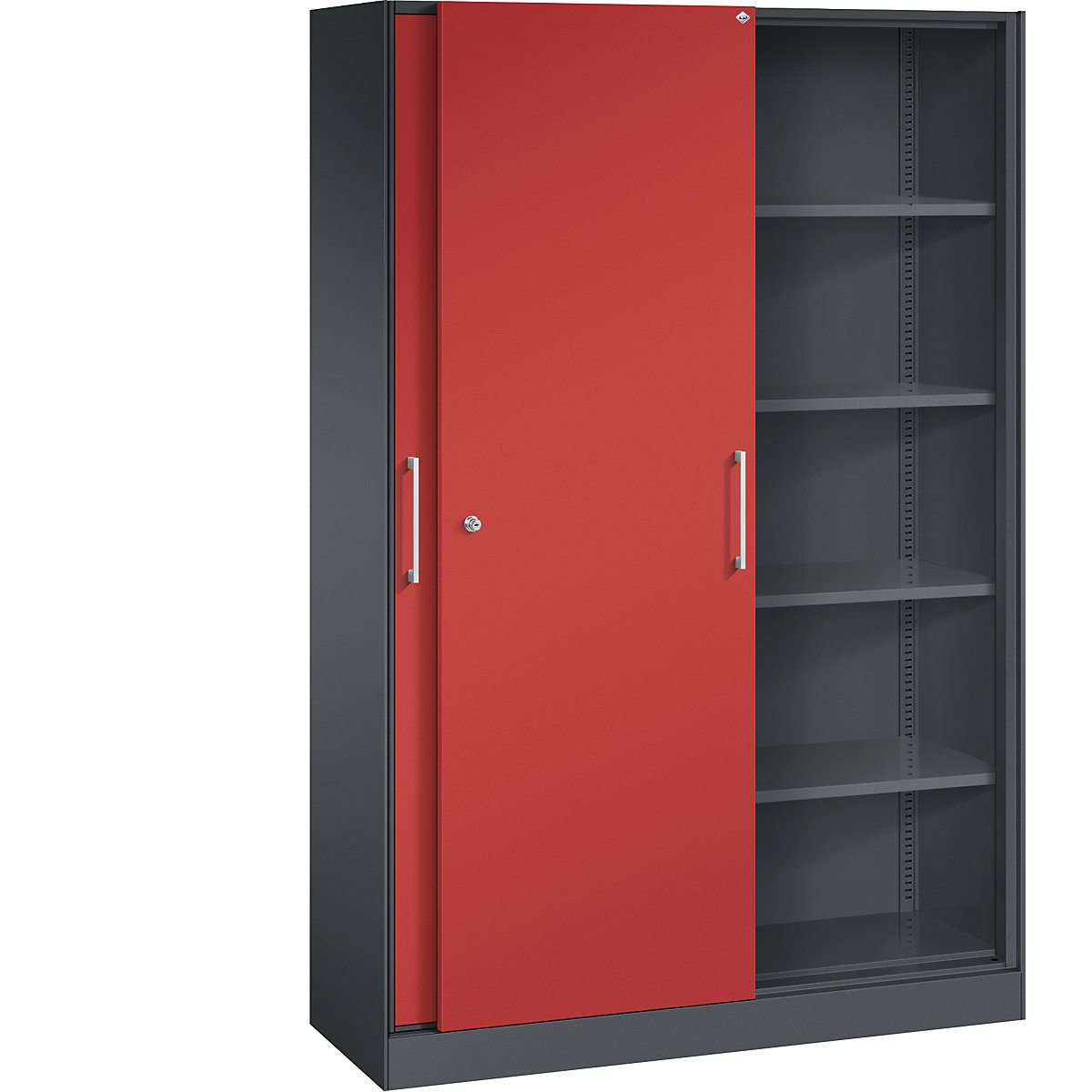 ASISTO sliding door cupboard, height 1980 mm – C+P, width 1200 mm, black grey/flame red-11