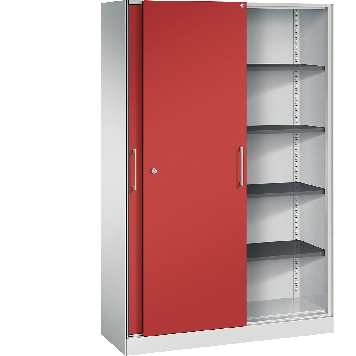 ASISTO sliding door cupboard, height 1980 mm – C+P, width 1200 mm, light grey/flame red-3
