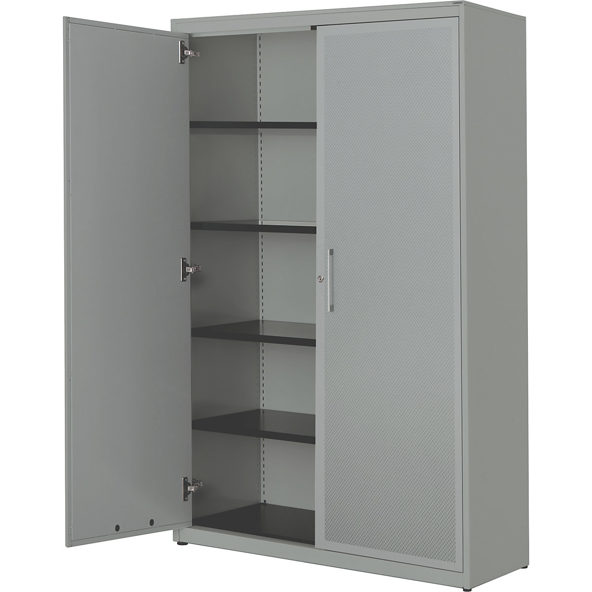 Double door cupboard, acoustically effective – mauser, HxWxD 1956 x 1200 x 432 mm, 4 shelves, white aluminium / white aluminium-6