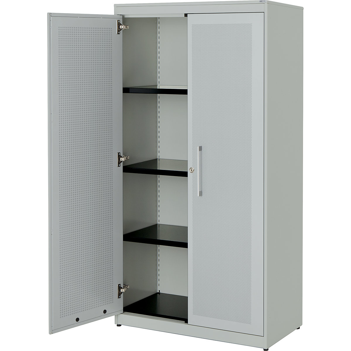 Double door cupboard, acoustically effective – mauser, HxWxD 1516 x 800 x 432 mm, 3 shelves, light grey / light grey-3