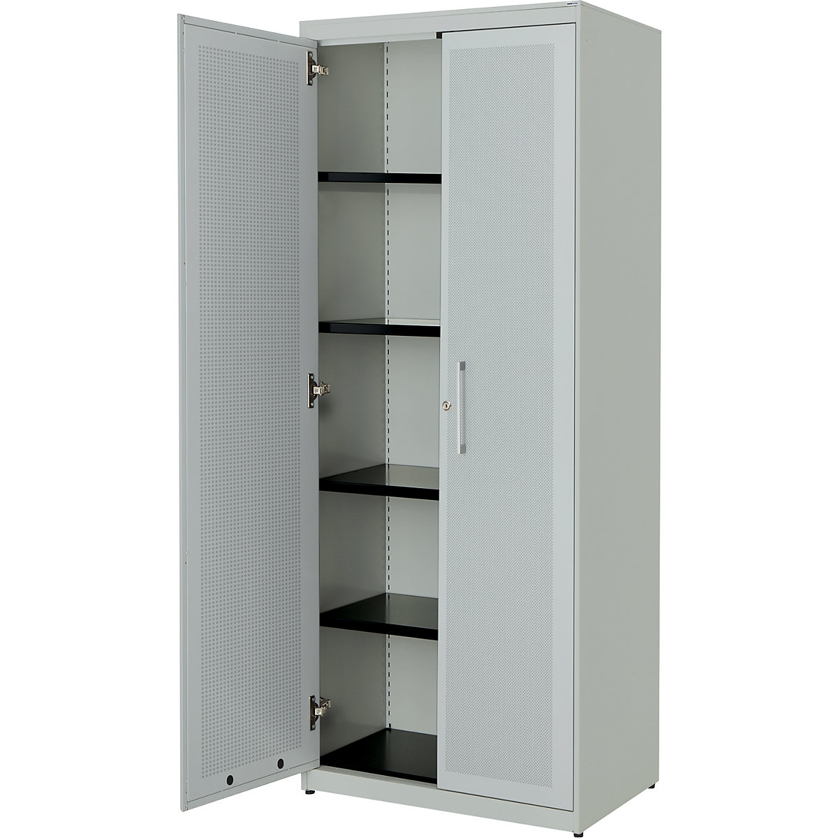 Double door cupboard, acoustically effective – mauser, HxWxD 1956 x 800 x 432 mm, 4 shelves, light grey / light grey-5