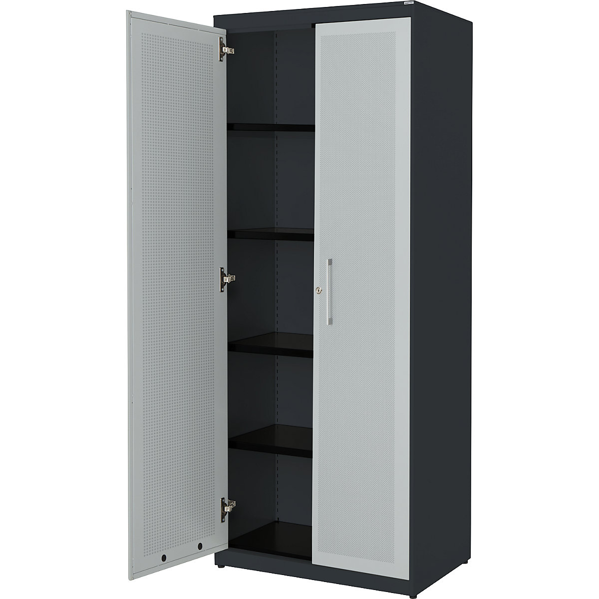 Double door cupboard, acoustically effective – mauser, HxWxD 1956 x 800 x 432 mm, 4 shelves, charcoal / light grey-6