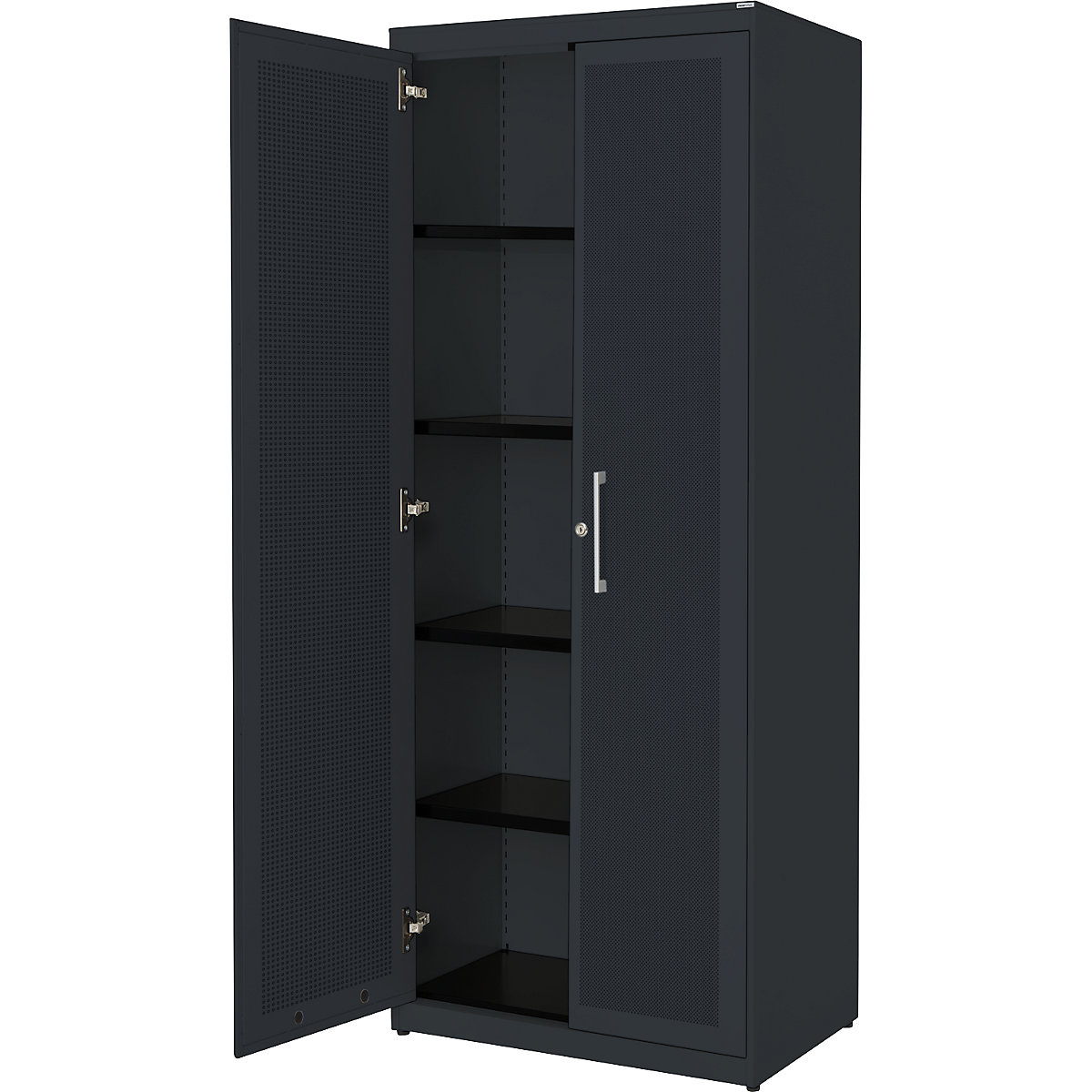 Double door cupboard, acoustically effective – mauser, HxWxD 1956 x 800 x 432 mm, 4 shelves, charcoal / charcoal-7