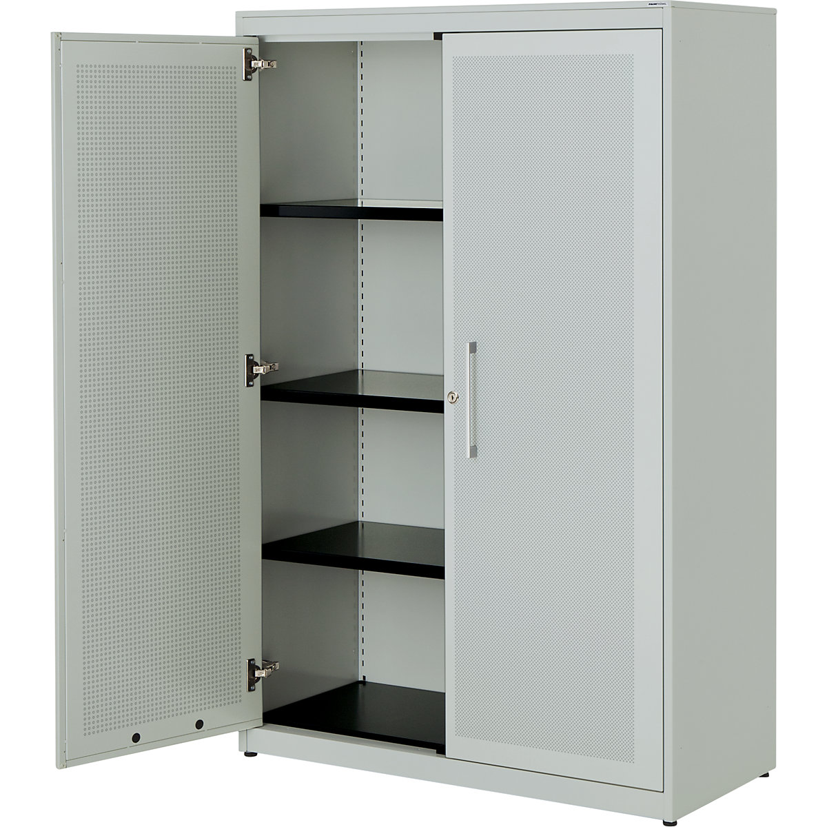 Double door cupboard, acoustically effective – mauser, HxWxD 1516 x 1000 x 432 mm, 3 shelves, light grey / light grey-6