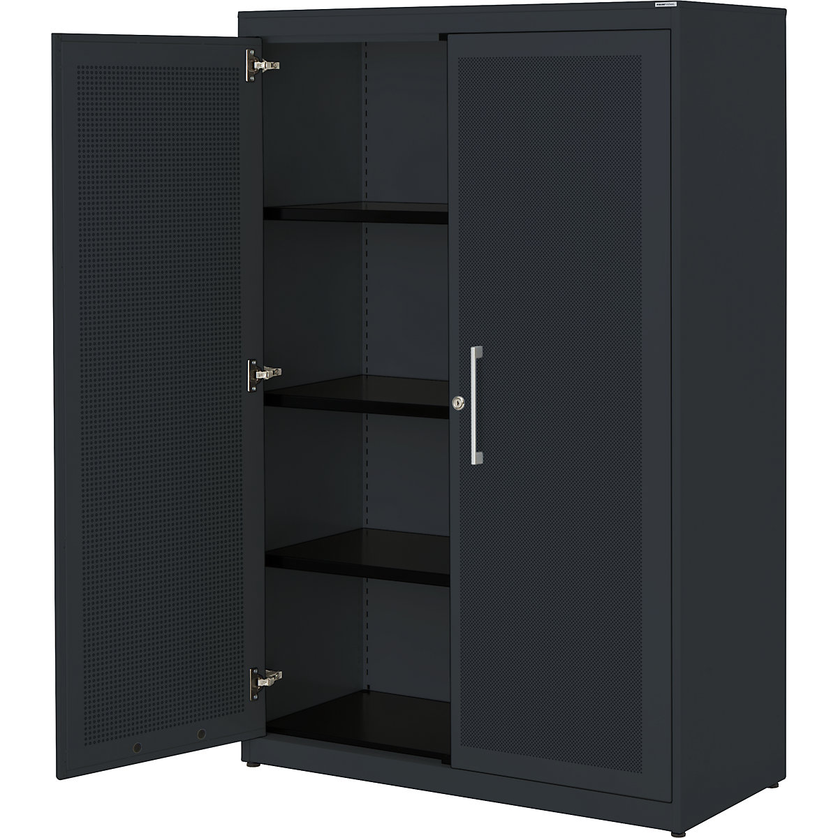 Double door cupboard, acoustically effective – mauser, HxWxD 1516 x 1000 x 432 mm, 3 shelves, charcoal / charcoal-5