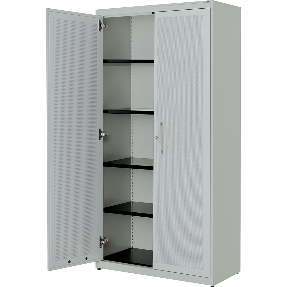 Double door cupboard, acoustically effective – mauser, HxWxD 1956 x 1000 x 432 mm, 4 shelves, light grey / light grey-5