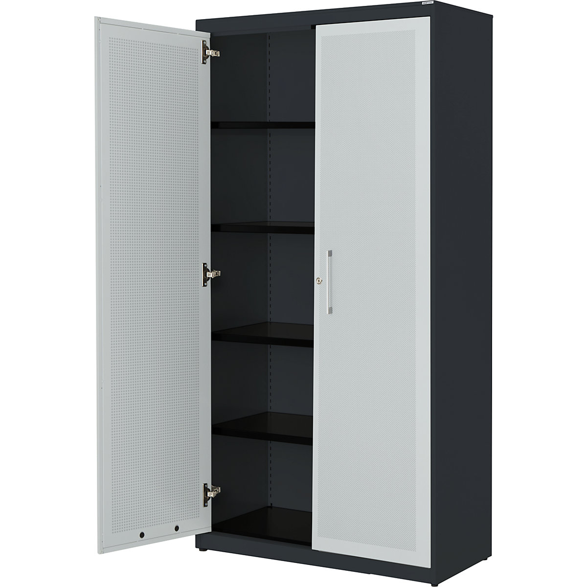 Double door cupboard, acoustically effective – mauser, HxWxD 1956 x 1000 x 432 mm, 4 shelves, charcoal / light grey-6