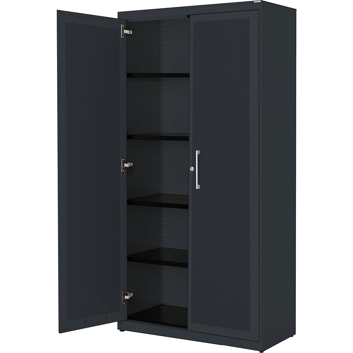Double door cupboard, acoustically effective – mauser, HxWxD 1956 x 1000 x 432 mm, 4 shelves, charcoal / charcoal-4