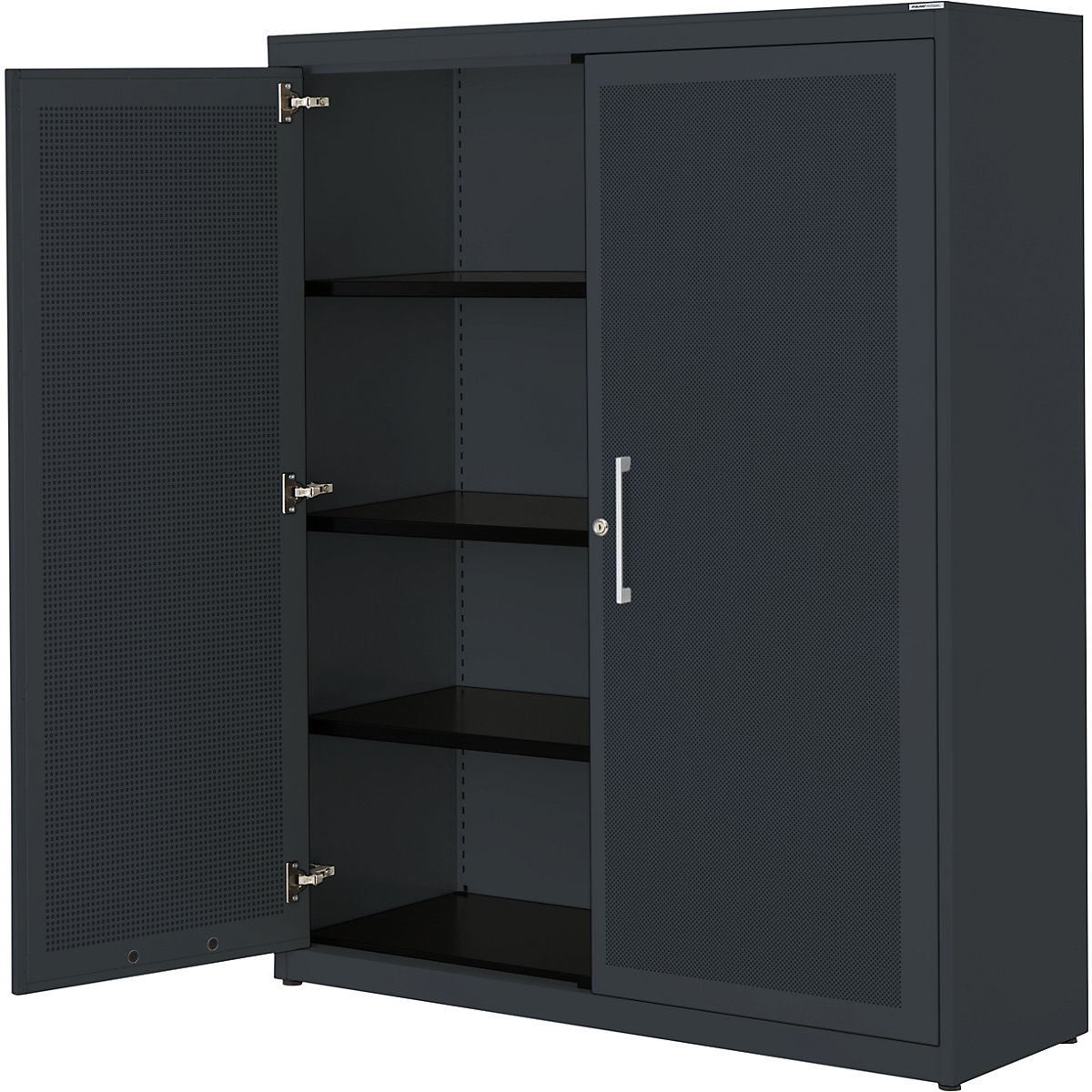 Double door cupboard, acoustically effective – mauser, HxWxD 1516 x 1200 x 432 mm, 3 shelves, charcoal / charcoal-4