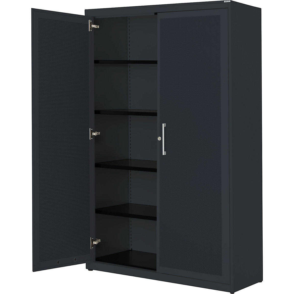 Double door cupboard, acoustically effective – mauser, HxWxD 1956 x 1200 x 432 mm, 4 shelves, charcoal / charcoal-4