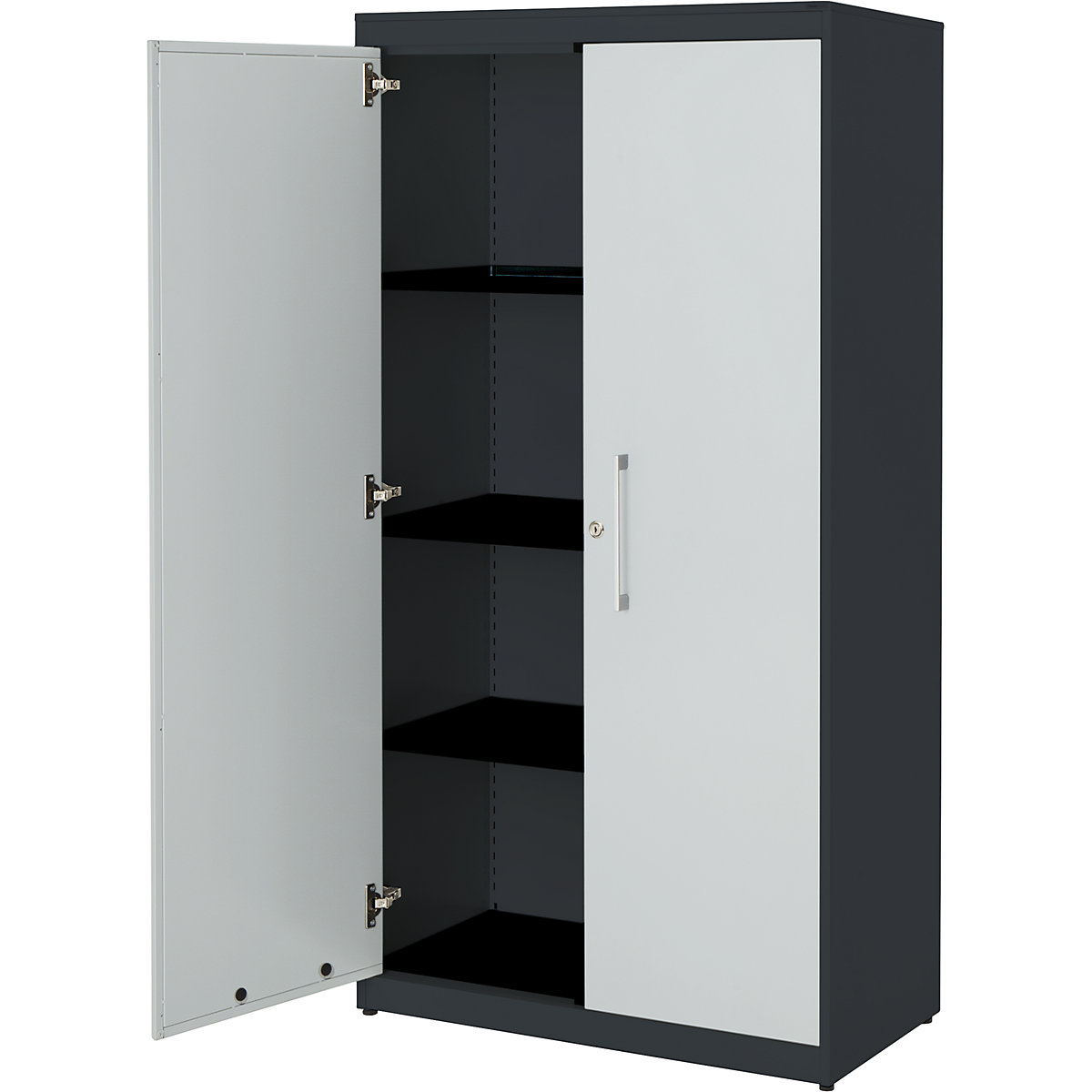 Double door cupboard – mauser, HxW 1516 x 800 mm, steel cover plate, 3 shelves, charcoal / light grey / charcoal-6