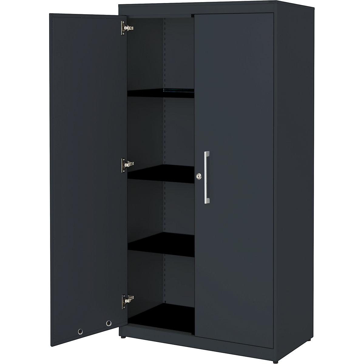Double door cupboard – mauser, HxW 1516 x 800 mm, steel cover plate, 3 shelves, charcoal / charcoal / charcoal-5