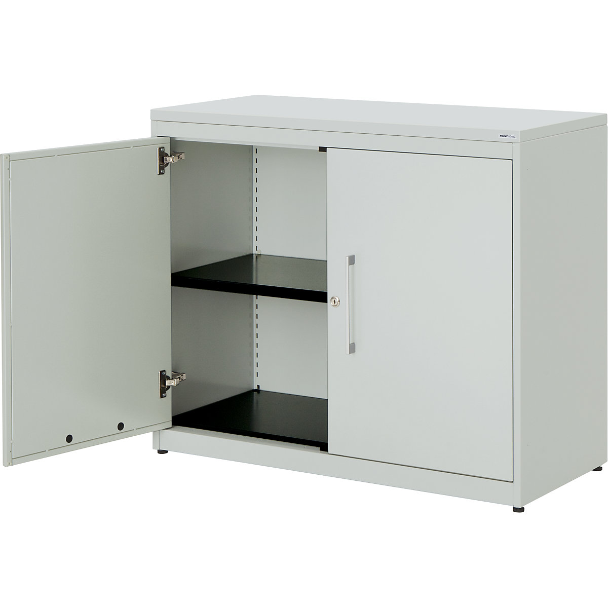 Double door cupboard – mauser, HxW 830 x 1000 mm, plastic panel, 1 shelf, light grey / light grey / light grey-6