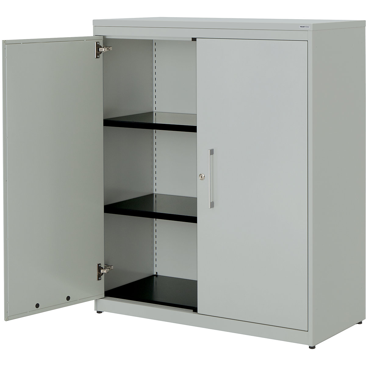Double door cupboard – mauser, HxW 1180 x 1000 mm, plastic panel, 2 shelves, light grey / light grey / light grey-7