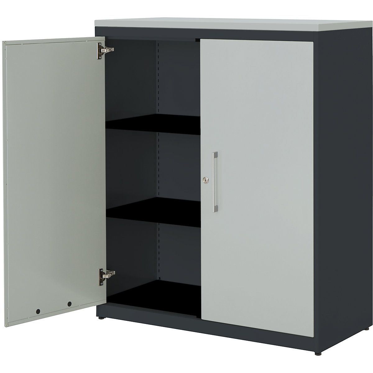 Double door cupboard – mauser, HxW 1180 x 1000 mm, plastic panel, 2 shelves, charcoal / light grey / light grey-5