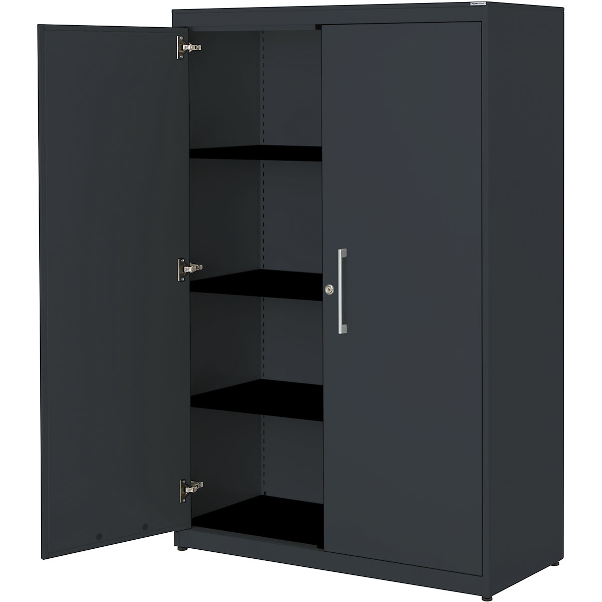 Double door cupboard – mauser, HxW 1516 x 1000 mm, steel cover plate, 3 shelves, charcoal / charcoal / charcoal-6
