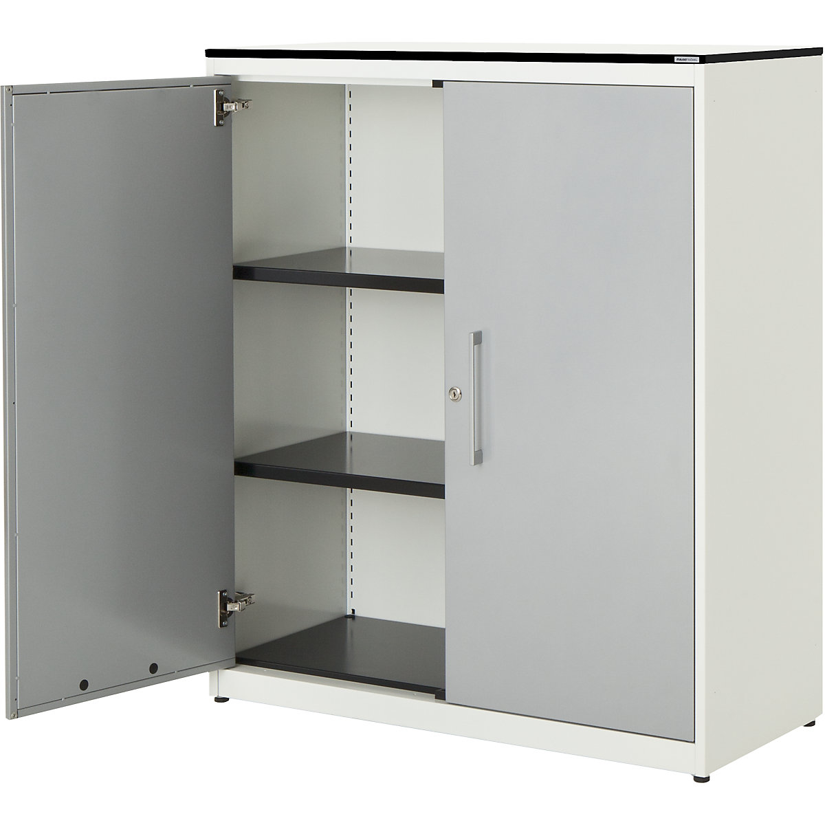 Double door cupboard – mauser, HxW 1168 x 1000 mm, HPL solid core panel, 2 shelves, pure white / white aluminium / white-3