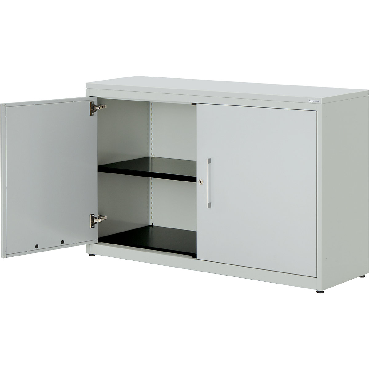 Double door cupboard – mauser, HxW 830 x 1200 mm, plastic panel, 1 shelf, light grey / light grey / light grey-3