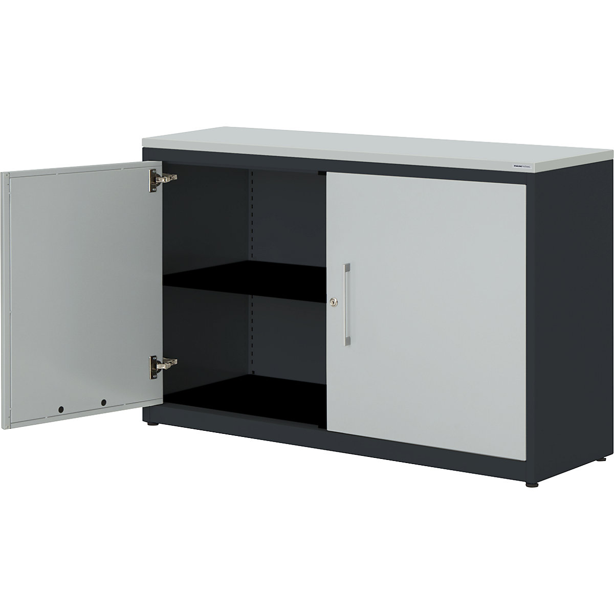 Double door cupboard – mauser, HxW 830 x 1200 mm, plastic panel, 1 shelf, charcoal / light grey / light grey-7
