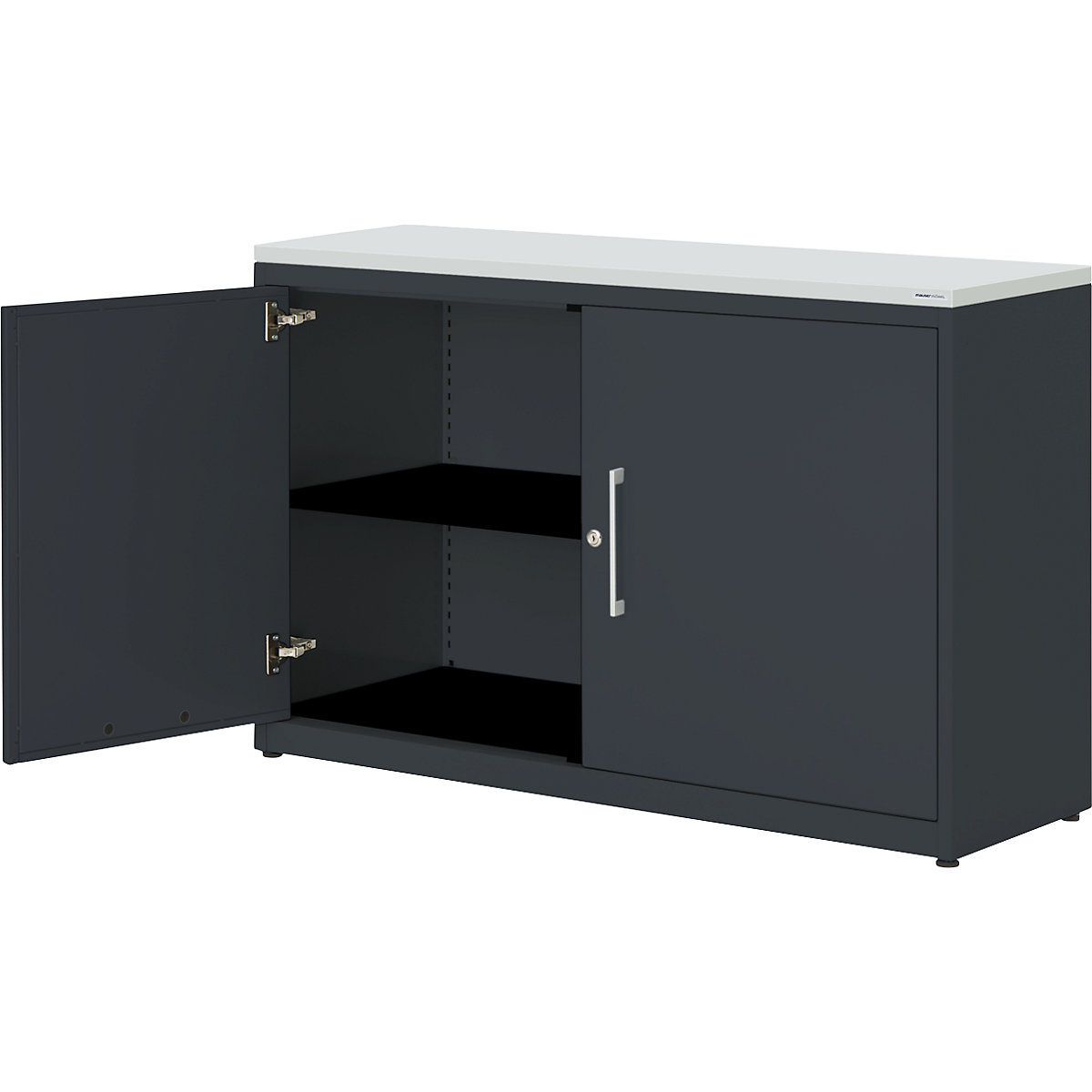 Double door cupboard – mauser, HxW 830 x 1200 mm, plastic panel, 1 shelf, charcoal / charcoal / light grey-5