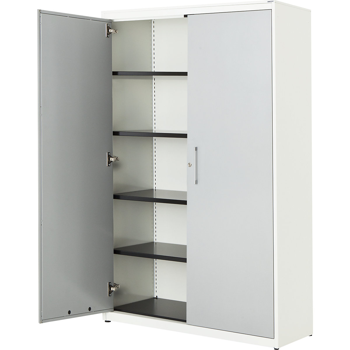 Double door cupboard – mauser, HxW 1956 x 1200 mm, steel cover plate, 4 shelves, pure white / white aluminium / pure white-8