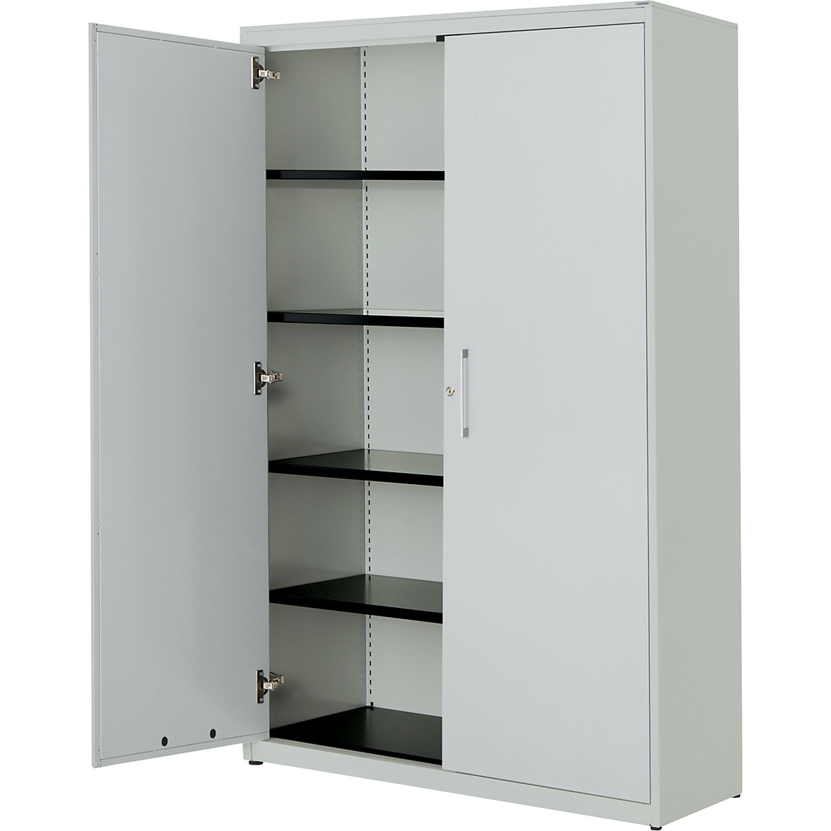 Double door cupboard – mauser, HxW 1956 x 1200 mm, steel cover plate, 4 shelves, light grey / light grey / light grey-4