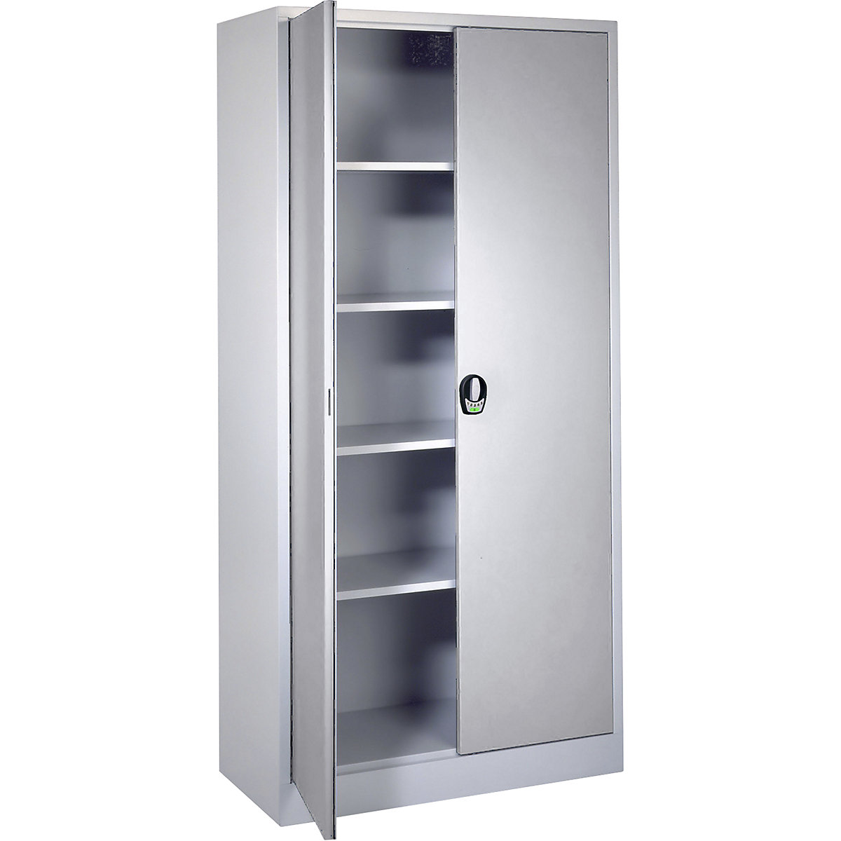 Double door cupboard with E lock – Wolf, with solid panel doors, light grey / light grey-10