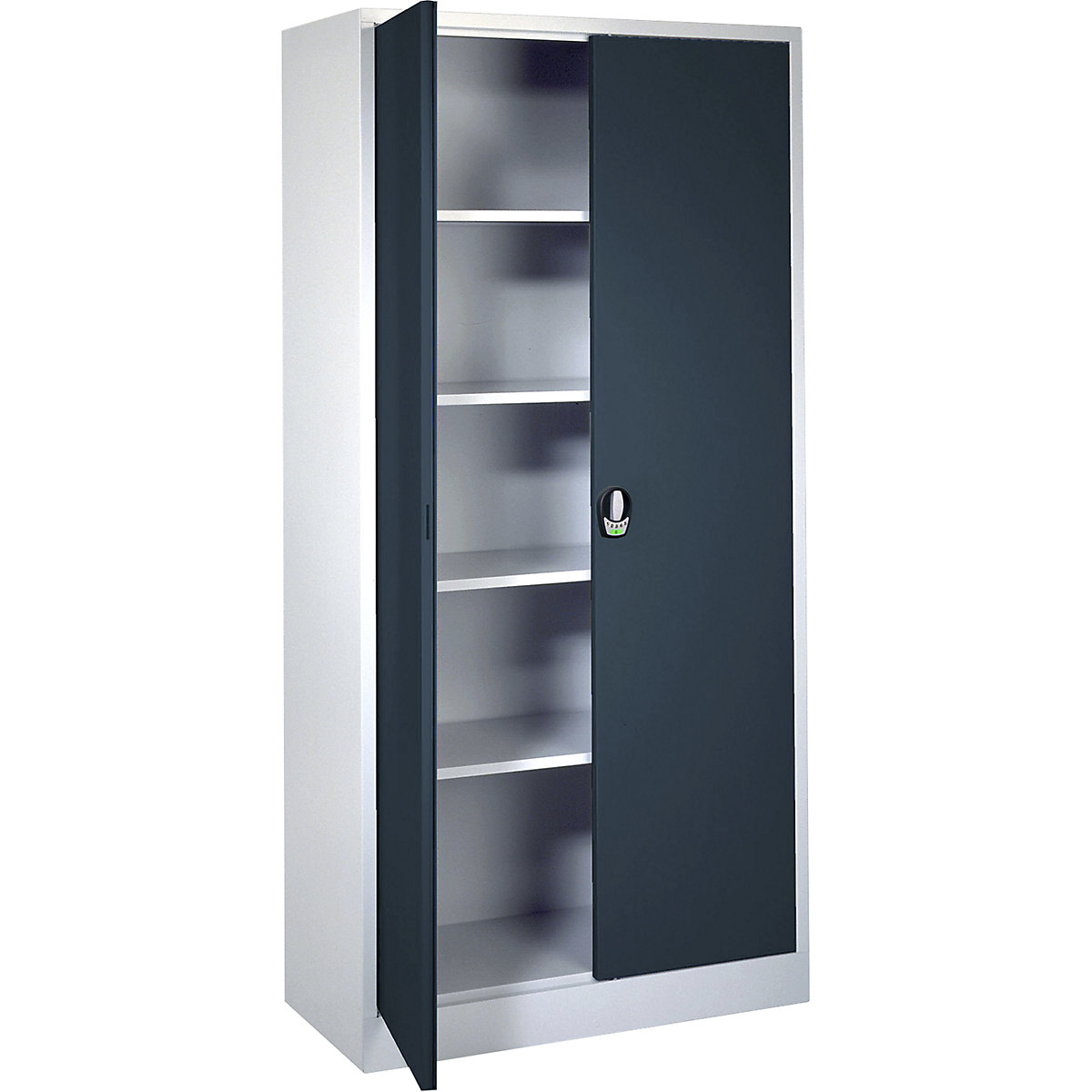 Double door cupboard with E lock – Wolf, with solid panel doors, light grey / charcoal-11