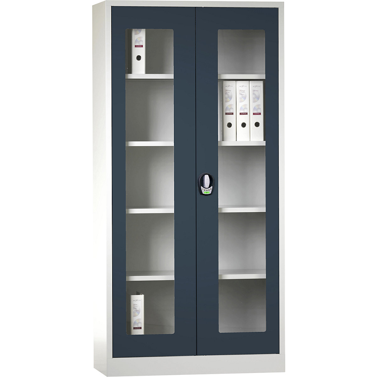 Double door cupboard with E lock – Wolf, with vision panel doors, light grey / charcoal-11
