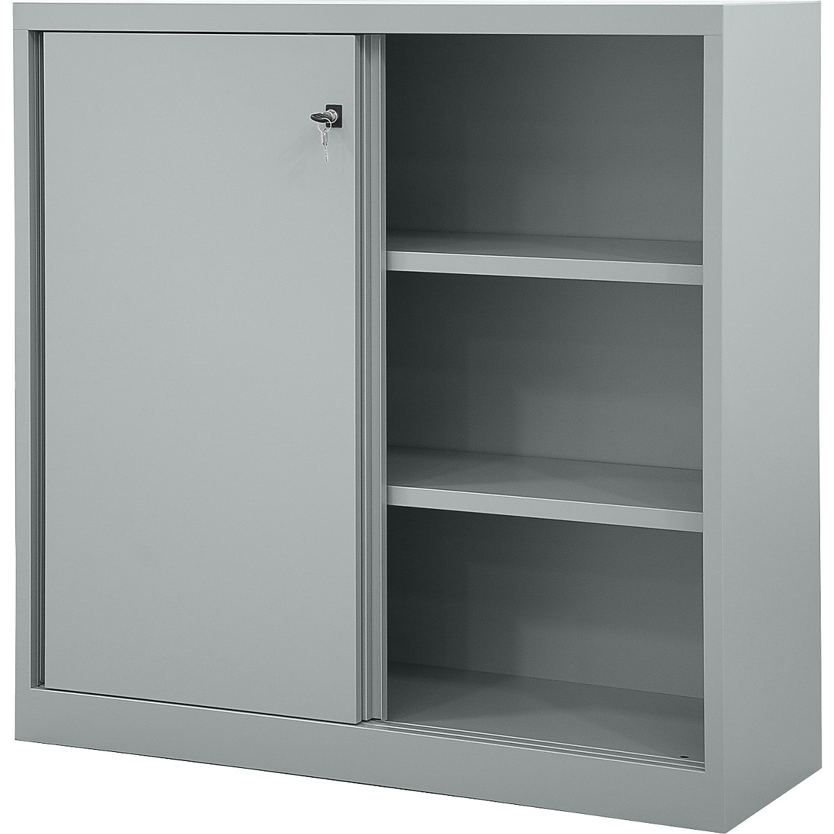 ECO sliding door cupboard – BISLEY, 2 shelves, 3 file heights, silver-7
