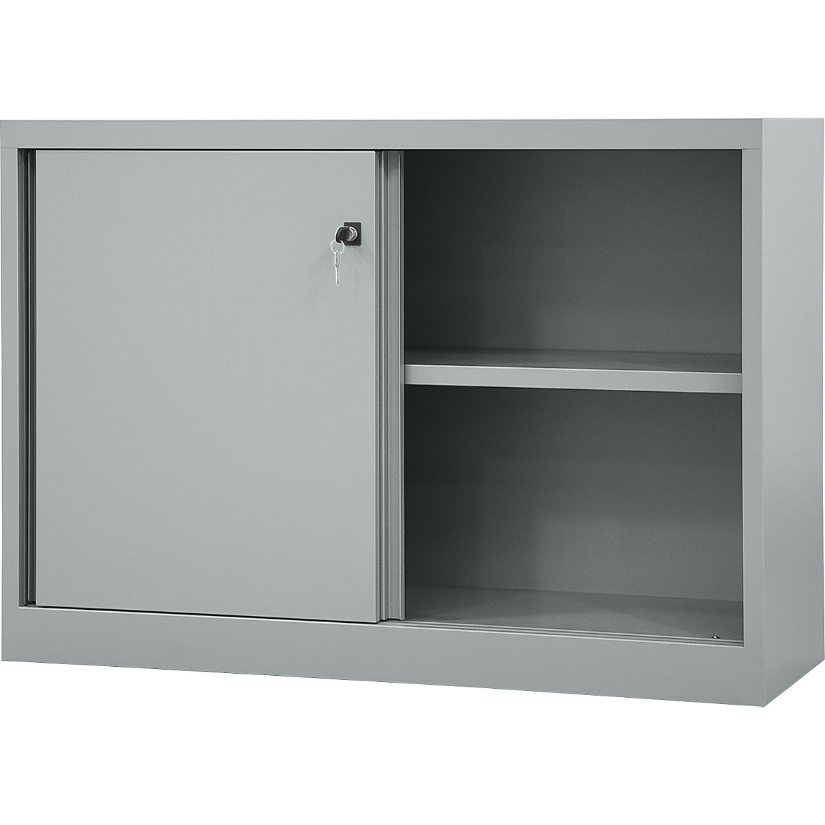 ECO sliding door cupboard – BISLEY, 1 shelf, 2 file heights, light grey-7