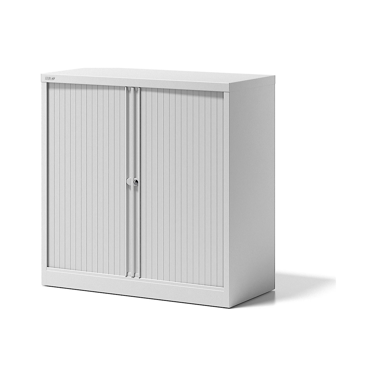 ESSENTIALS roller shutter cupboard – BISLEY, HxWxD 1000 x 1000 x 470 mm, 1 shelf, traffic white-5