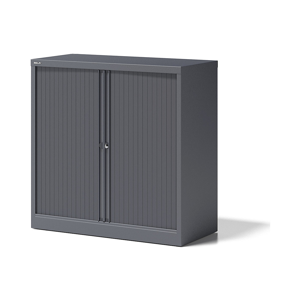 ESSENTIALS roller shutter cupboard – BISLEY, HxWxD 1000 x 1000 x 470 mm, 1 shelf, charcoal-4